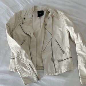Vintage Cream Leather Jacket - small